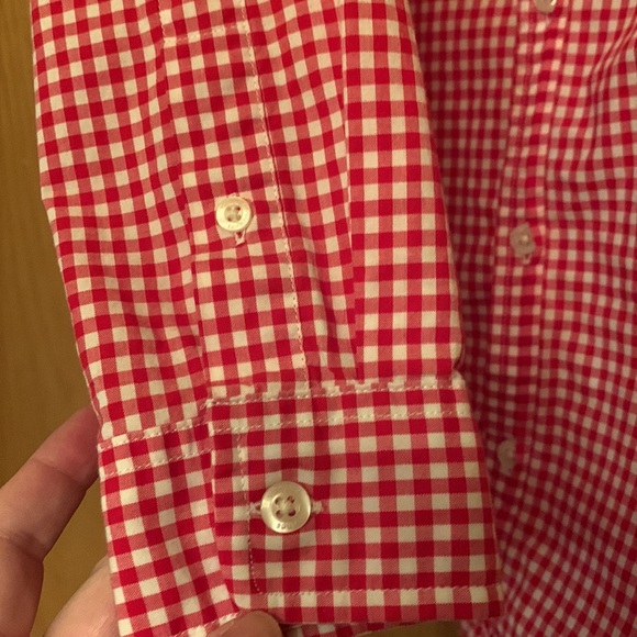 Vineyard Vines 12 - 14 M red white gingham check plaid button down collar shirt - Picture 6 of 9
